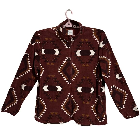 Sonoma Goods For Life Mens XXL Fleece Jacket Aztec Pattern Burgundy Western - Picture 2 of 9